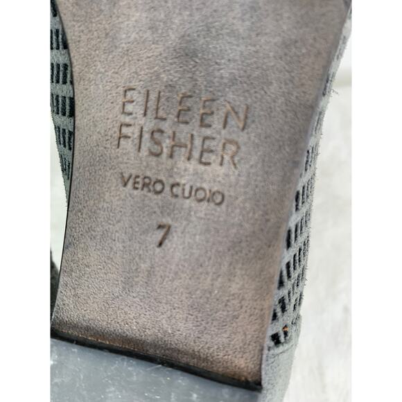 Eileen Fisher Gray Perforated Suede Slip-On Flats Size 7 - Picture 7 of 8